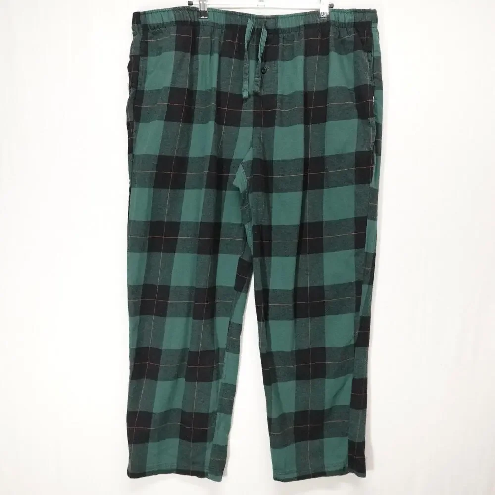 Eddie Bauer Lounge Pants Mens 2XL Green Plaid Flannel Drawstring Pajama
